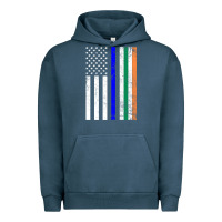 Pigment Midnight Navy irish american flag thin blue line police st. patrick's day long sleev Urban Hoodie - linhVisuals