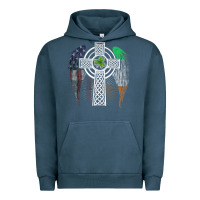 Pigment Midnight Navy irish american usa flag celtic cross st patrick's day premium t shirt Urban Hoodie - linhVisuals