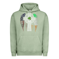 Pigment Oil Green irish american usa flag celtic cross st patrick's day premium t shirt Urban Hoodie - linhVisuals