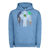 Pigment Pebble Blue irish american usa flag celtic cross st patrick's day premium t shirt Urban Hoodie - linhVisuals