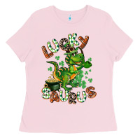 Bubblegum Pink Lucky Saurus Ladies Tee - CowGirlArtShop