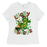 White Lucky Saurus Ladies Tee - CowGirlArtShop