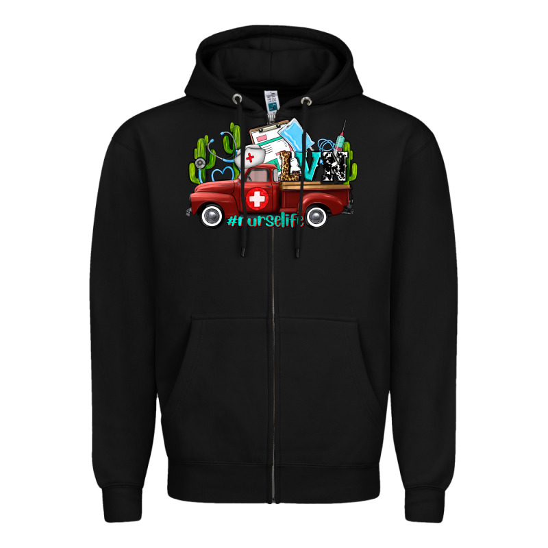 Lvn Nurse Truck With Cactus And Sunflowers Zipper Hoodie by AdoDesignShop | Teevron