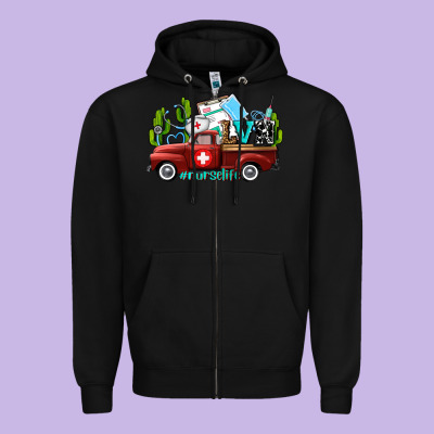 Lvn Nurse Truck With Cactus And Sunflowers Zipper Hoodie Designed By Adodesignshop