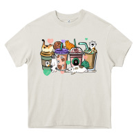 Cream Cat coffee cups Heavy Core Tee - HowdyJamesFarm