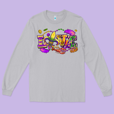 Love Mardi Gras Long Sleeve Tee Designed By Fadigitalartstudio