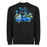 Black hello winter with sniwman and  truck Heavyweight Sweatshirt - AdoDesignShop
