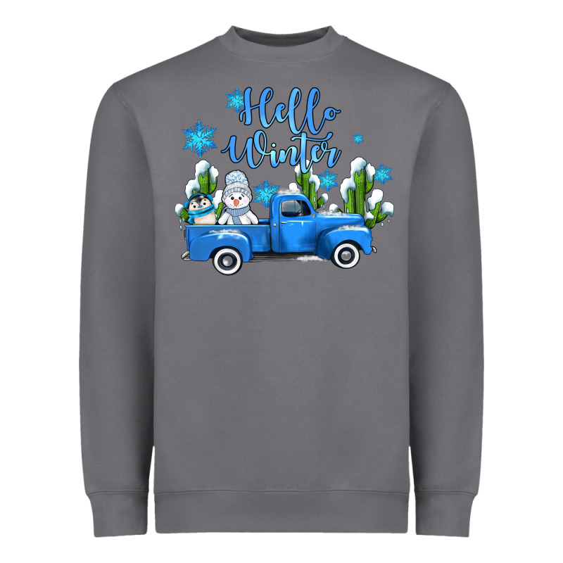 Hello Winter With Sniwman And  Truck Heavyweight Sweatshirt by AdoDesignShop | Teevron