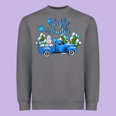 Hello Winter With Sniwman And  Truck Heavyweight Sweatshirt Designed By Adodesignshop