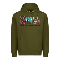 Army Green peace love maine coon cat Premium Hoodie - LillyAllenDesigns