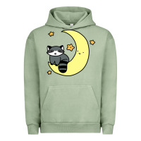 Pigment Oil Green crescent moon raccoon Urban Hoodie - linhVisuals