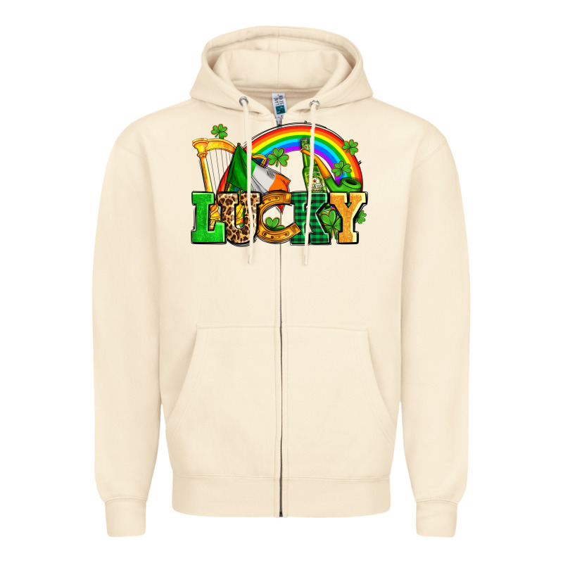 Lucky With St Patricks Elements Zipper Hoodie by AdoDesignShop | Teevron
