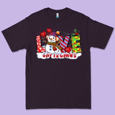 Love Christmas Snowman Premium Tee Designed By Cowgirlartshop