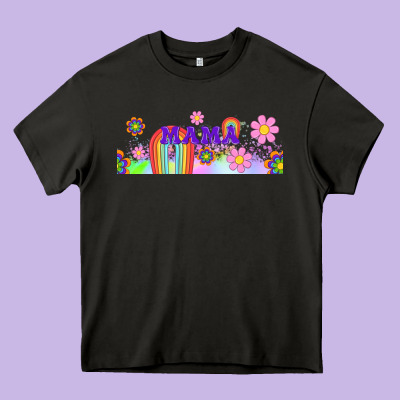 Boho Retro Floral Mama Heavy Core Tee Designed By Tumblerdesignbyshophia