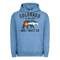 Pigment Pebble Blue colorado is calling and i must go state flag with wild bear Urban Hoodie - linhVisuals