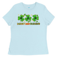 Baby Blue St. Patrick's Day lucky and blessed Ladies Tee - HowdyJamesFarm