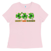 Bubblegum Pink St. Patrick's Day lucky and blessed Ladies Tee - HowdyJamesFarm