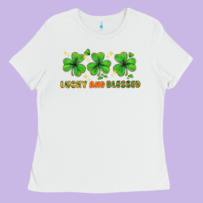 St. Patrick's Day Lucky And Blessed Ladies Tee Designed By Howdyjamesfarm