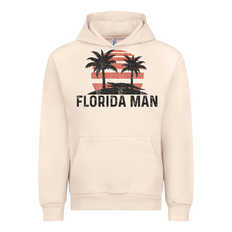 Florida Man State Funny Meme Vintage Palm Trees And Sunset Retro Sun Urban Hoodie by linhVisuals | Teevron