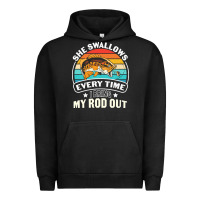 Pigment Black she swallows every time i bring my rod t  shirt she swallows every tim Urban Hoodie - linhVisuals