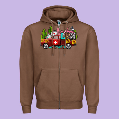 Lpn Nurse Truck With Cactus And Sunflowers Zipper Hoodie Designed By Adodesignshop
