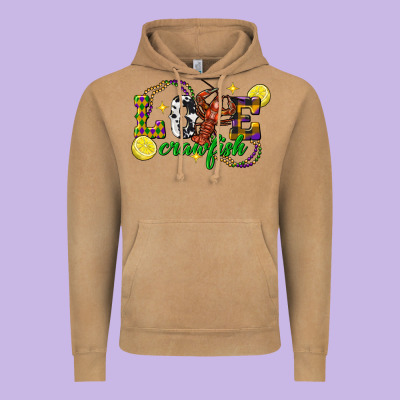Mardi Gras Love Crawfish Vintage Hoodie Designed By Fadigitalartstudio