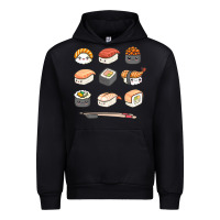 Black happy sushi kawaii anime japanese food lover funny illustration gift Urban Hoodie - linhVisuals