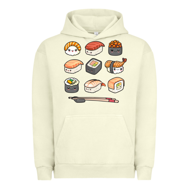 Happy Sushi Kawaii Anime Japanese Food Lover Funny Illustration Gift Urban Hoodie by linhVisuals | Teevron
