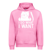 Fuchsia Pink i do what i want cat giving a finger funny middle finger rude graphic Urban Hoodie - linhVisuals