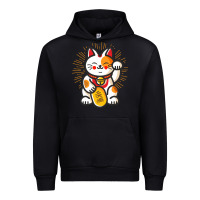 Black maneki neko lucky cat money feline japanese good luck charm kitten gif Urban Hoodie - linhVisuals