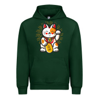Forest Green maneki neko lucky cat money feline japanese good luck charm kitten gif Urban Hoodie - linhVisuals