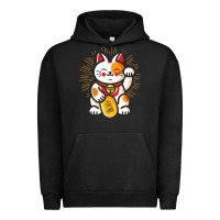 Pigment Black maneki neko lucky cat money feline japanese good luck charm kitten gif Urban Hoodie - linhVisuals