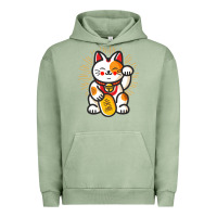 Pigment Oil Green maneki neko lucky cat money feline japanese good luck charm kitten gif Urban Hoodie - linhVisuals