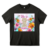 Asphalt she is mom with flowers Heavy Core Tee - TumblerDesignByShophia