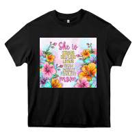 Black she is mom with flowers Heavy Core Tee - TumblerDesignByShophia