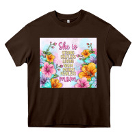 Chocolate Brown she is mom with flowers Heavy Core Tee - TumblerDesignByShophia