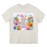Cream she is mom with flowers Heavy Core Tee - TumblerDesignByShophia