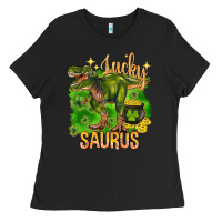 Black St. Patrick's day lucky Saurus Ladies Tee - HowdyJamesFarm