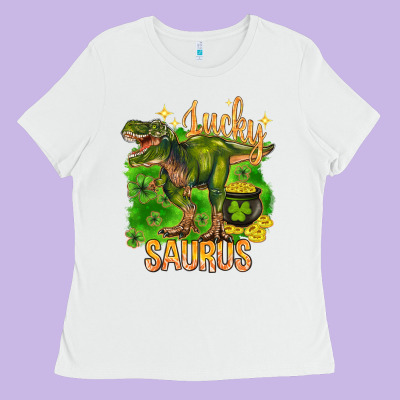 St. Patrick's Day Lucky Saurus Ladies Tee Designed By Howdyjamesfarm