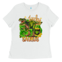 White St. Patrick's day lucky Saurus Ladies Tee - HowdyJamesFarm