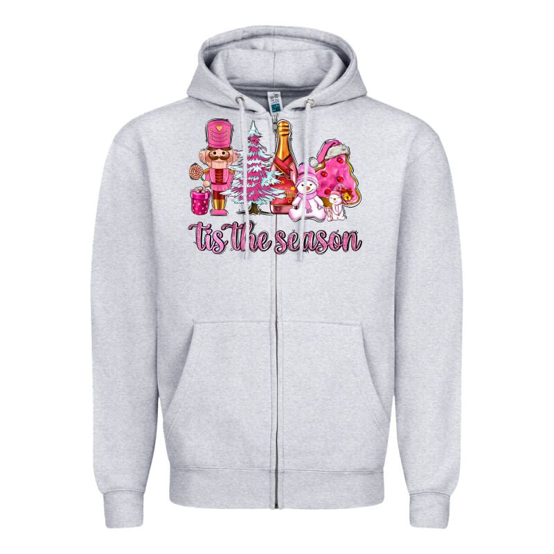 Tis The Season Pink Christmas Zipper Hoodie by AdoDesignShop | Teevron