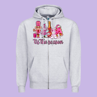 Tis The Season Pink Christmas Zipper Hoodie Designed By Adodesignshop
