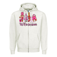 Oatmeal Heather tis the season pink christmas Zipper Hoodie - AdoDesignShop