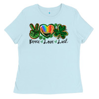 Baby Blue Peace love St. Patrick's Day Ladies Tee - CowGirlArtShop