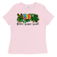 Bubblegum Pink Peace love St. Patrick's Day Ladies Tee - CowGirlArtShop