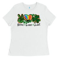 White Peace love St. Patrick's Day Ladies Tee - CowGirlArtShop