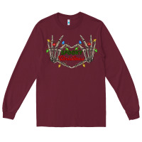 Burgundy spooky christmas skeleton hands Long Sleeve Tee - FaDigitalArtStudio