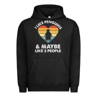 Pigment Black i like penguins and 3 people vintage Urban Hoodie - linhVisuals