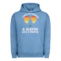 Pigment Pebble Blue i like penguins and 3 people vintage Urban Hoodie - linhVisuals
