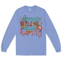 Colony Blue she works willingly with her hands Long Sleeve Tee - FaDigitalArtStudio